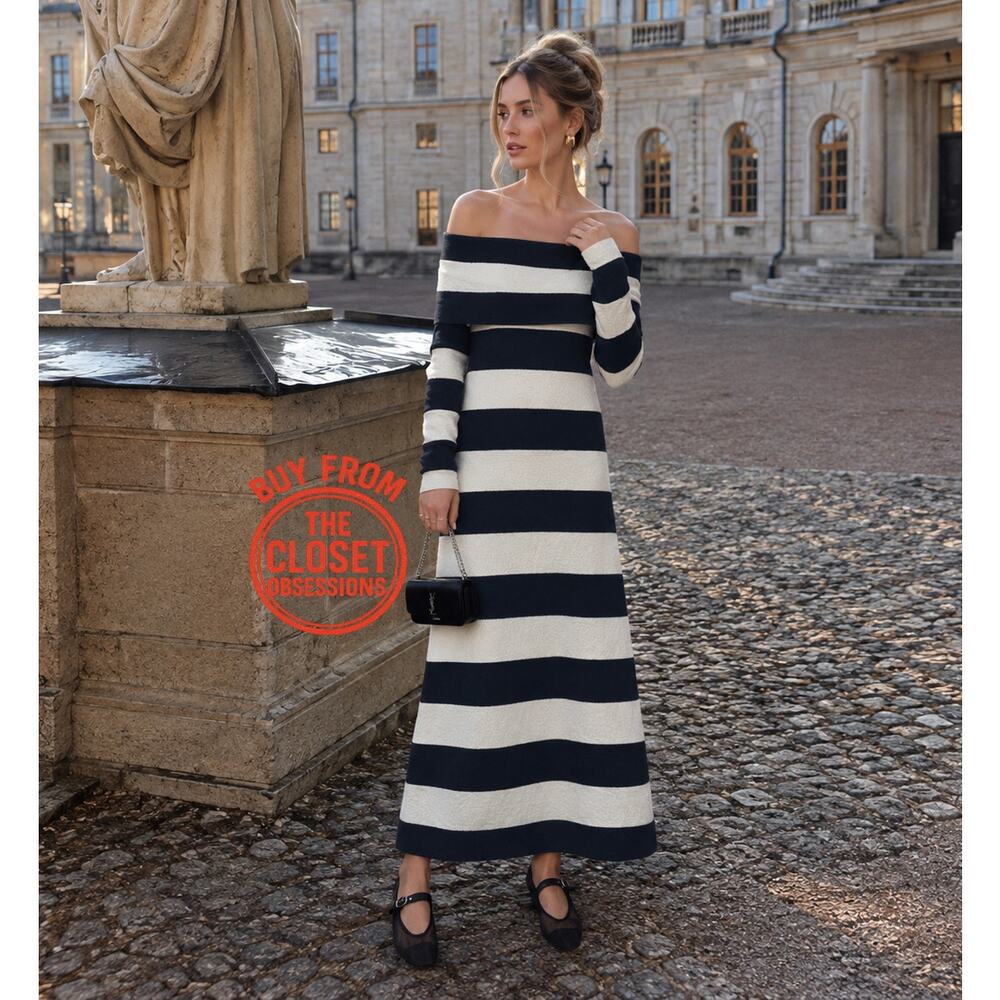 ZARA Striped Knit Off Shoulder Midi Dress NWT Size M - Picture 5 of 16